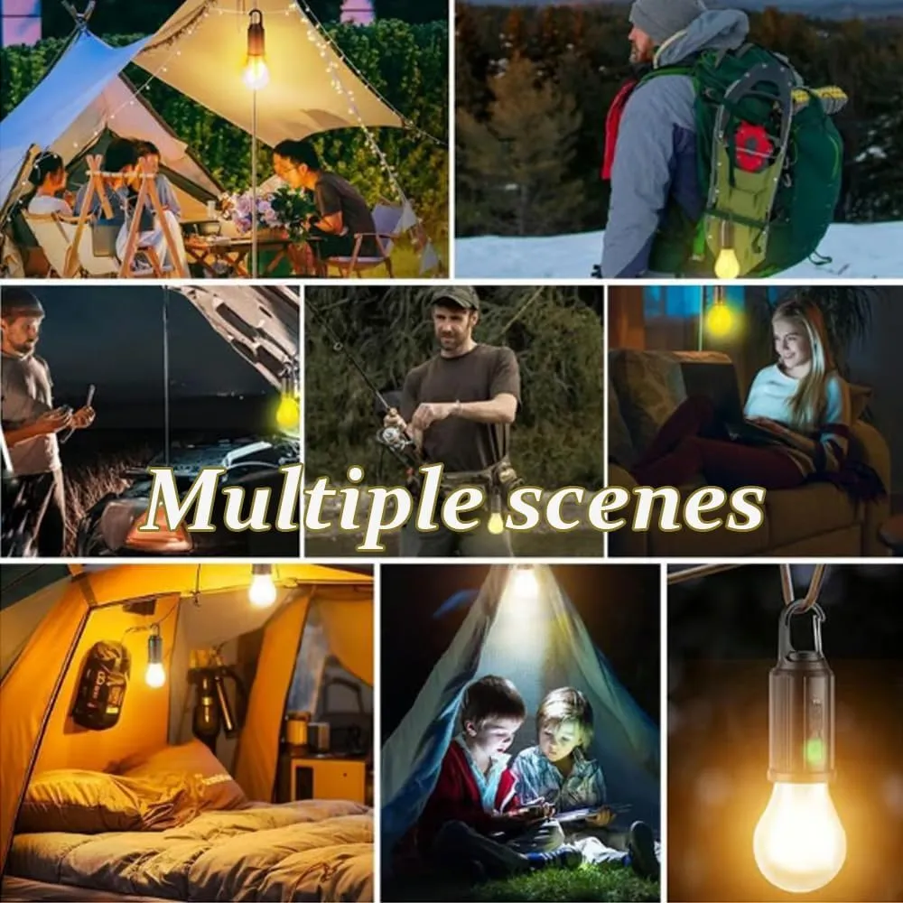 Camp Light Bulb, Solar Rechargeable Hooked Camping Light, 3 Lighting Modes Led Outdoor Emergency Light, Waterproof Tent Light with Hanging Hook, Suitable for Various Outdoor Scenes (Solar, 5)