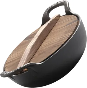 Camping Cast Iron Skillet Non Coated Wok for Outdoor Cooking Versatile Cast Iron Pot with Side Handles for Stewing Frying and Hot Pot