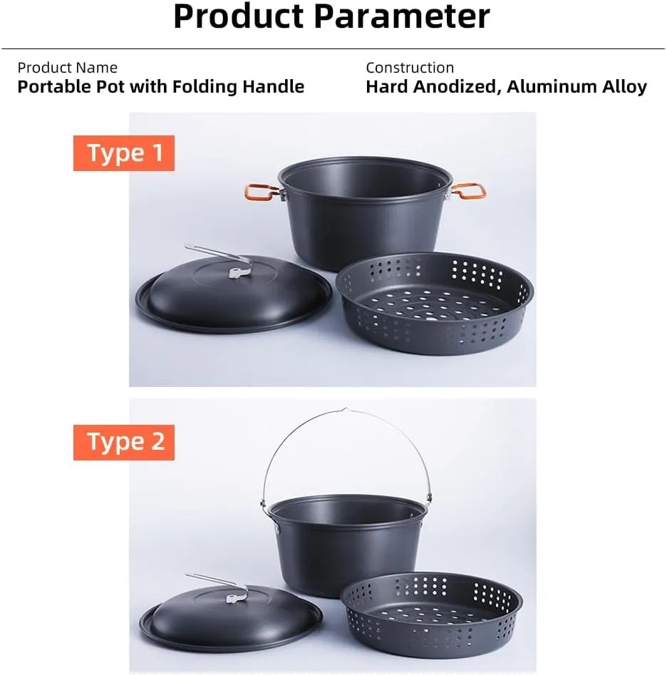 Camping Cook Pot Alumina Suspending Pot with Lid Ultralight Stockpot with Two Foldable Handles Portable Outdoors Cookware for 2-3 People/1673