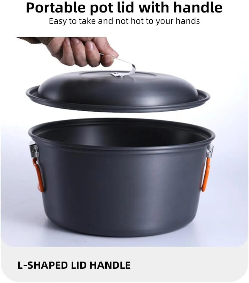 Camping Cook Pot Alumina Suspending Pot with Lid Ultralight Stockpot with Two Foldable Handles Portable Outdoors Cookware for 2-3 People/1673