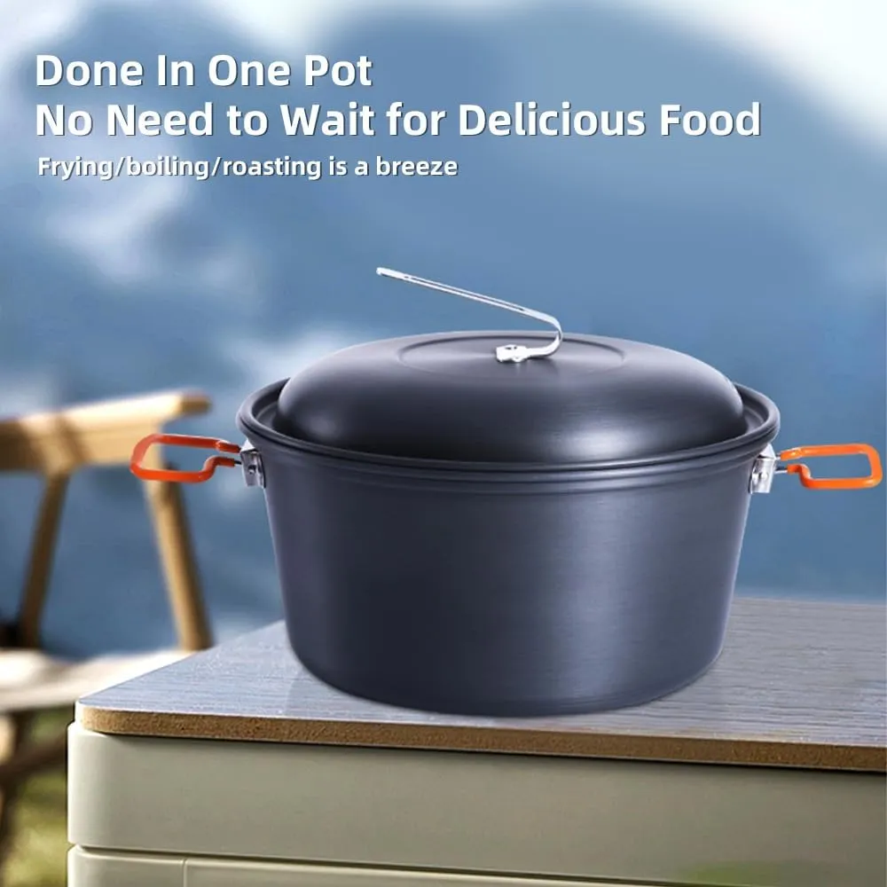 Camping Cook Pot Alumina Suspending Pot with Lid Ultralight Stockpot with Two Foldable Handles Portable Outdoors Cookware for 2-3 People/1673