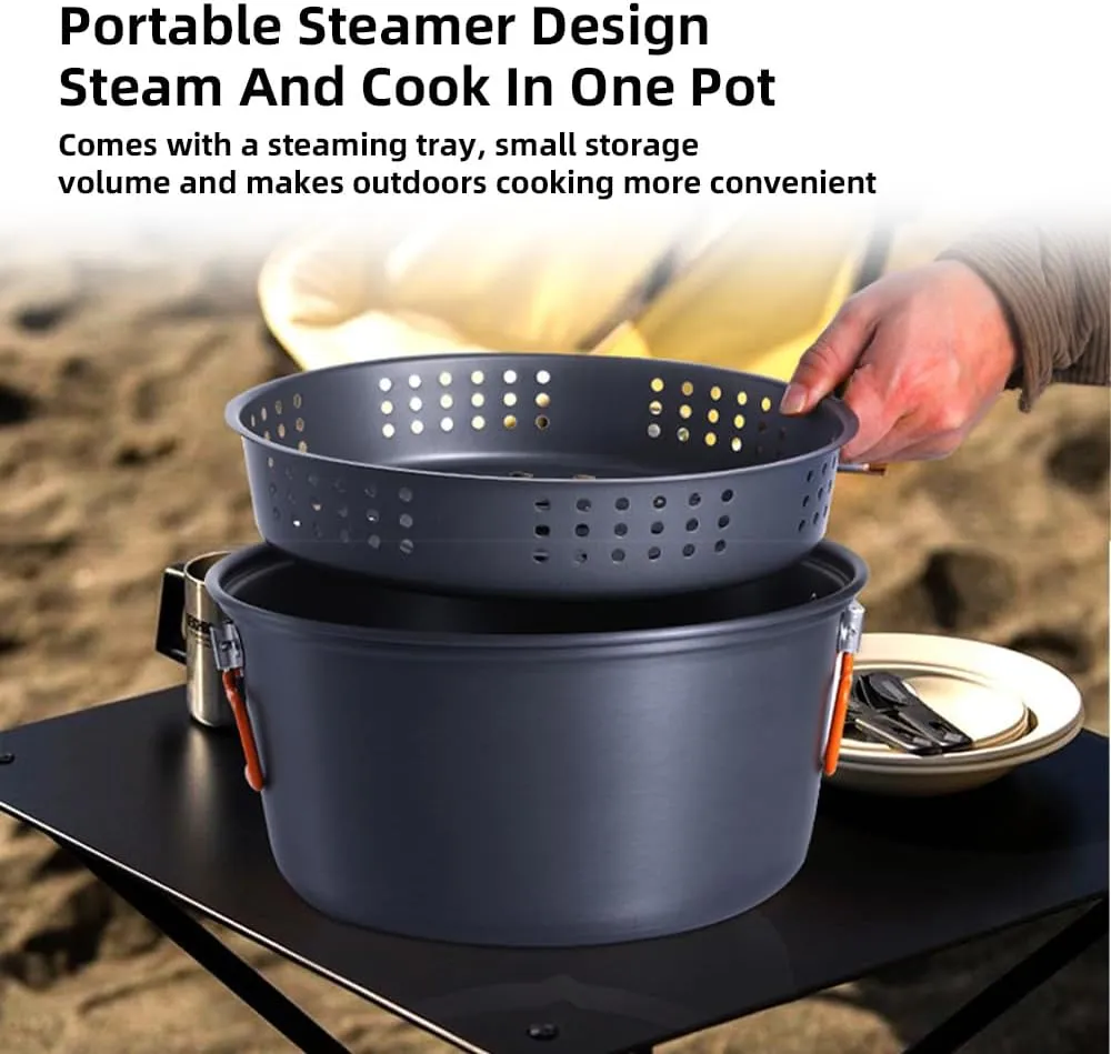 Camping Cook Pot Alumina Suspending Pot with Lid Ultralight Stockpot with Two Foldable Handles Portable Outdoors Cookware for 2-3 People/1673