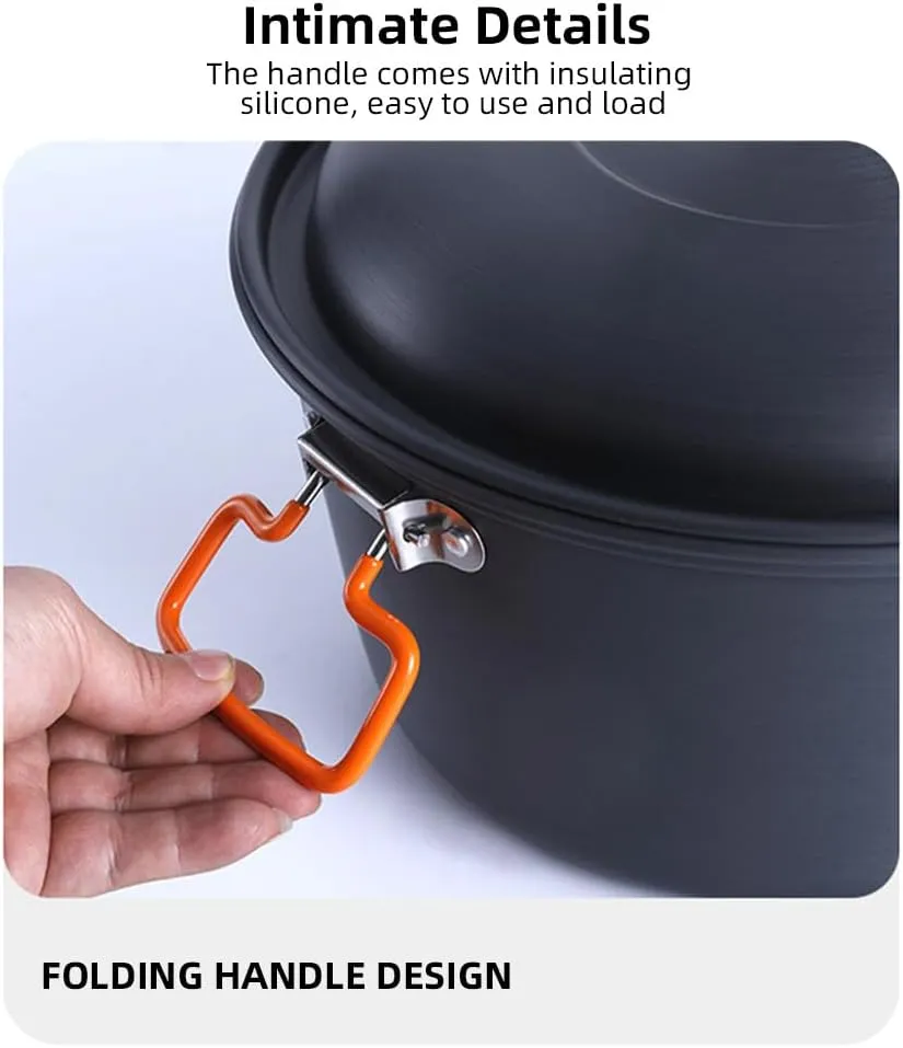 Camping Cook Pot Alumina Suspending Pot with Lid Ultralight Stockpot with Two Foldable Handles Portable Outdoors Cookware for 2-3 People/1673