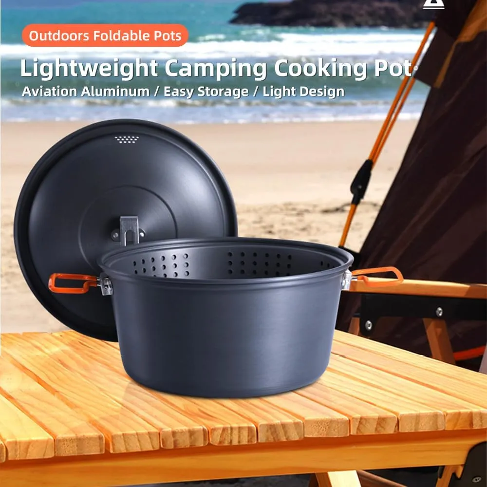 Camping Cook Pot Alumina Suspending Pot with Lid Ultralight Stockpot with Two Foldable Handles Portable Outdoors Cookware for 2-3 People/1673