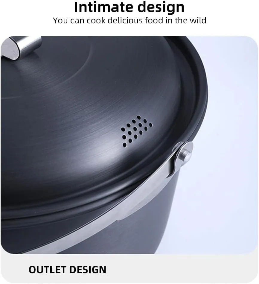 Camping Cook Pot Alumina Suspending Pot with Lid Ultralight Stockpot with Two Foldable Handles Portable Outdoors Cookware for 2-3 People/1673