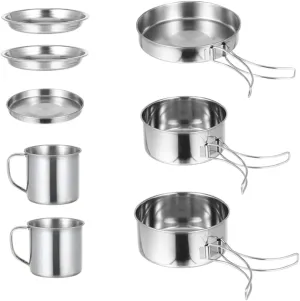 Camping Cookware 8-Piece Set Stainless Steel Pot Pan Cooking Utensils for Hiking Picnic Outdoor Adventure