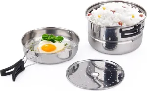 Camping Cookware Kit, 2-3 People Multifunctional Portable Cooking Set,Backpacking Gear Cooking Equipment Cook Set Stackable Portable Non Stick Pot Pan for Outdoor Camping Hiking Picnic