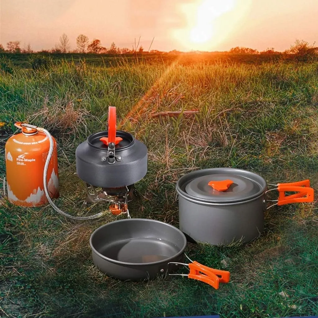 Camping Cookware Portable Lightweight Cooking Set Aluminum Non Stick Camping Pans and Pots with Kettle for 2-3 People for Outdoor Camping Hiking Backpacking Picnic Pots & Pans