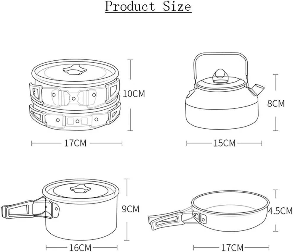 Camping Cookware Portable Lightweight Cooking Set Aluminum Non Stick Camping Pans and Pots with Kettle for 2-3 People for Outdoor Camping Hiking Backpacking Picnic Pots & Pans