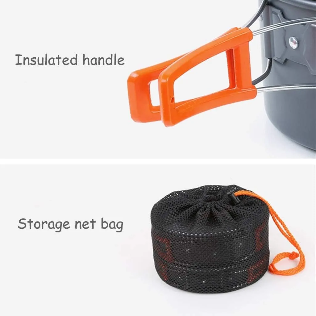 Camping Cookware Portable Lightweight Cooking Set Aluminum Non Stick Camping Pans and Pots with Kettle for 2-3 People for Outdoor Camping Hiking Backpacking Picnic Pots & Pans
