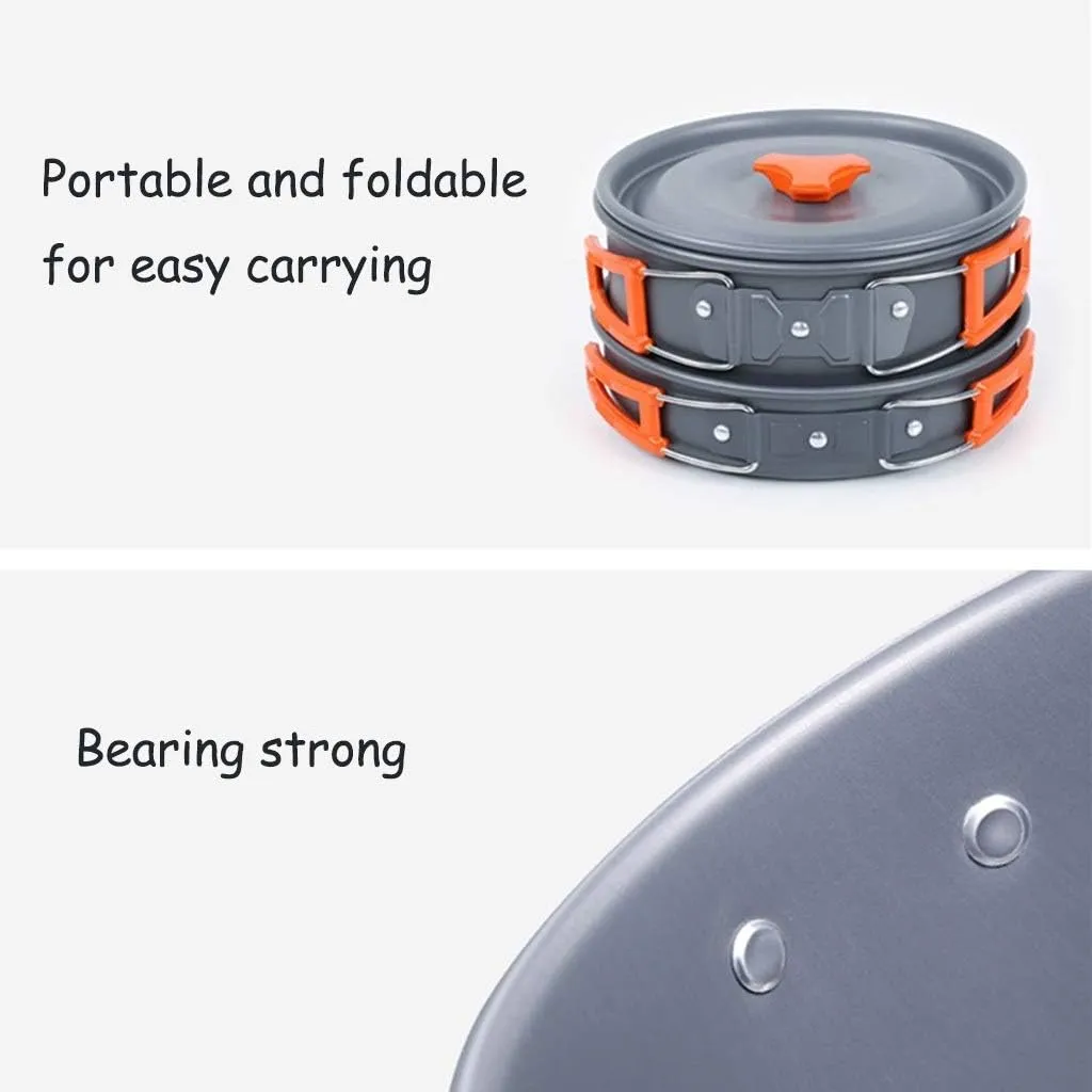 Camping Cookware Portable Lightweight Cooking Set Aluminum Non Stick Camping Pans and Pots with Kettle for 2-3 People for Outdoor Camping Hiking Backpacking Picnic Pots & Pans