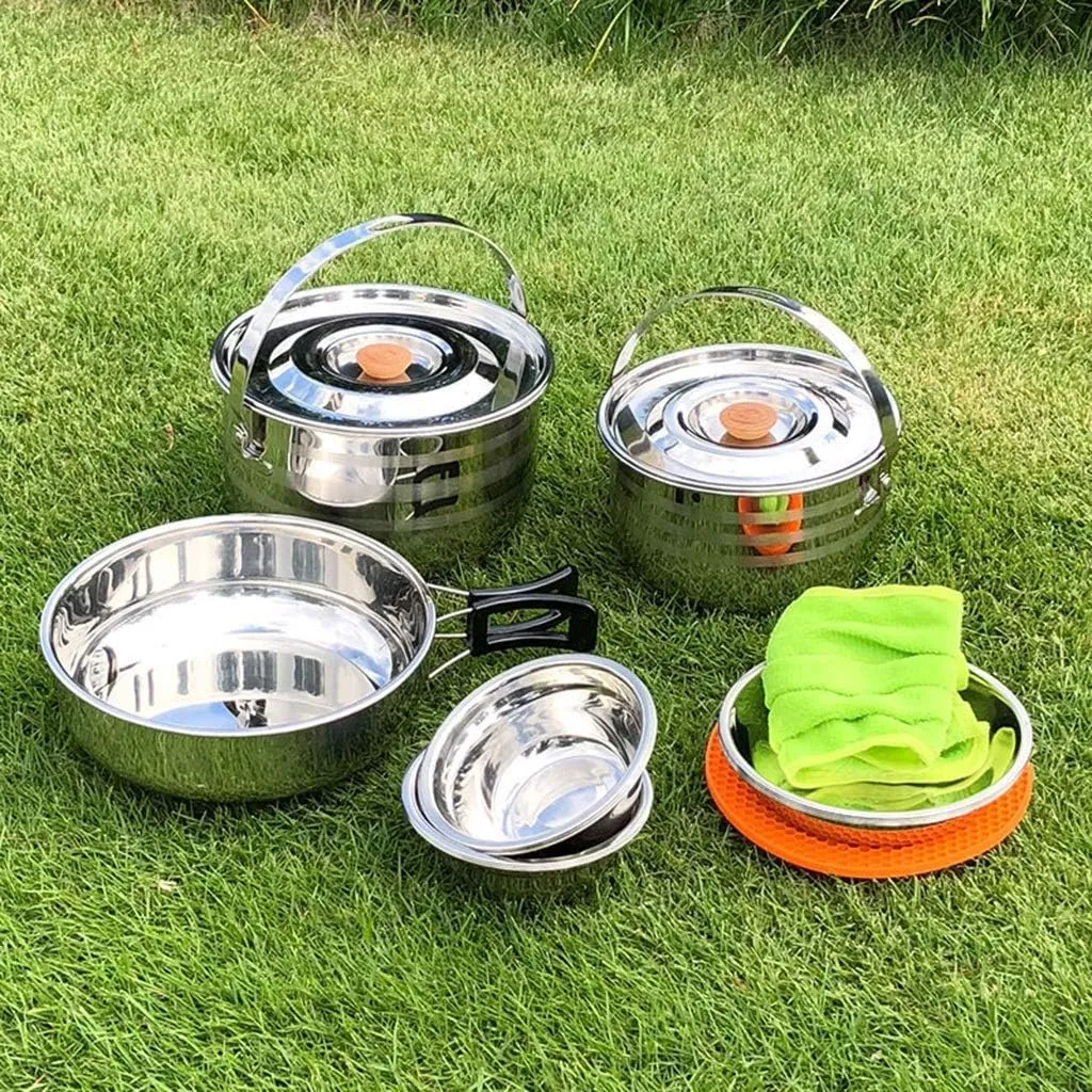 Camping Cookware Pot Outdoor Mountaineering Camping Portable Cooking Barbecue Tableware Set Picnic Picnic Pans Hiking Cups Pots & Pans