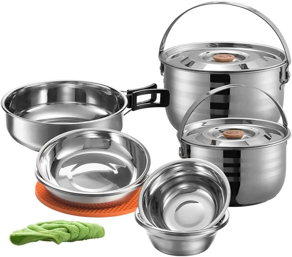 Camping Cookware Pot Outdoor Mountaineering Camping Portable Cooking Barbecue Tableware Set Picnic Picnic Pans Hiking Cups Pots & Pans