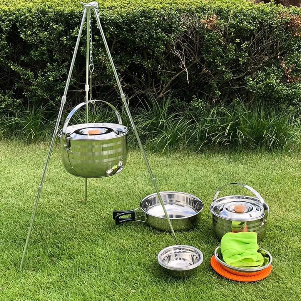 Camping Cookware Pot Outdoor Mountaineering Camping Portable Cooking Barbecue Tableware Set Picnic Picnic Pans Hiking Cups Pots & Pans