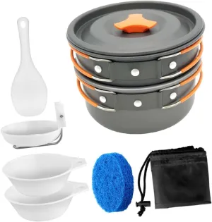 Camping Cookware Set 2-3 Person Outdoor Cooking Kit Portable Cooking Utensil Set for Hiking Picnics Camping