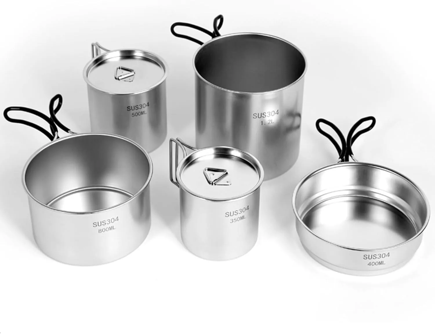 Camping Cookware Set 5-Piece Stainless Steel Camping Pot Set Compact Suitable for Backpacking Camping Hiking