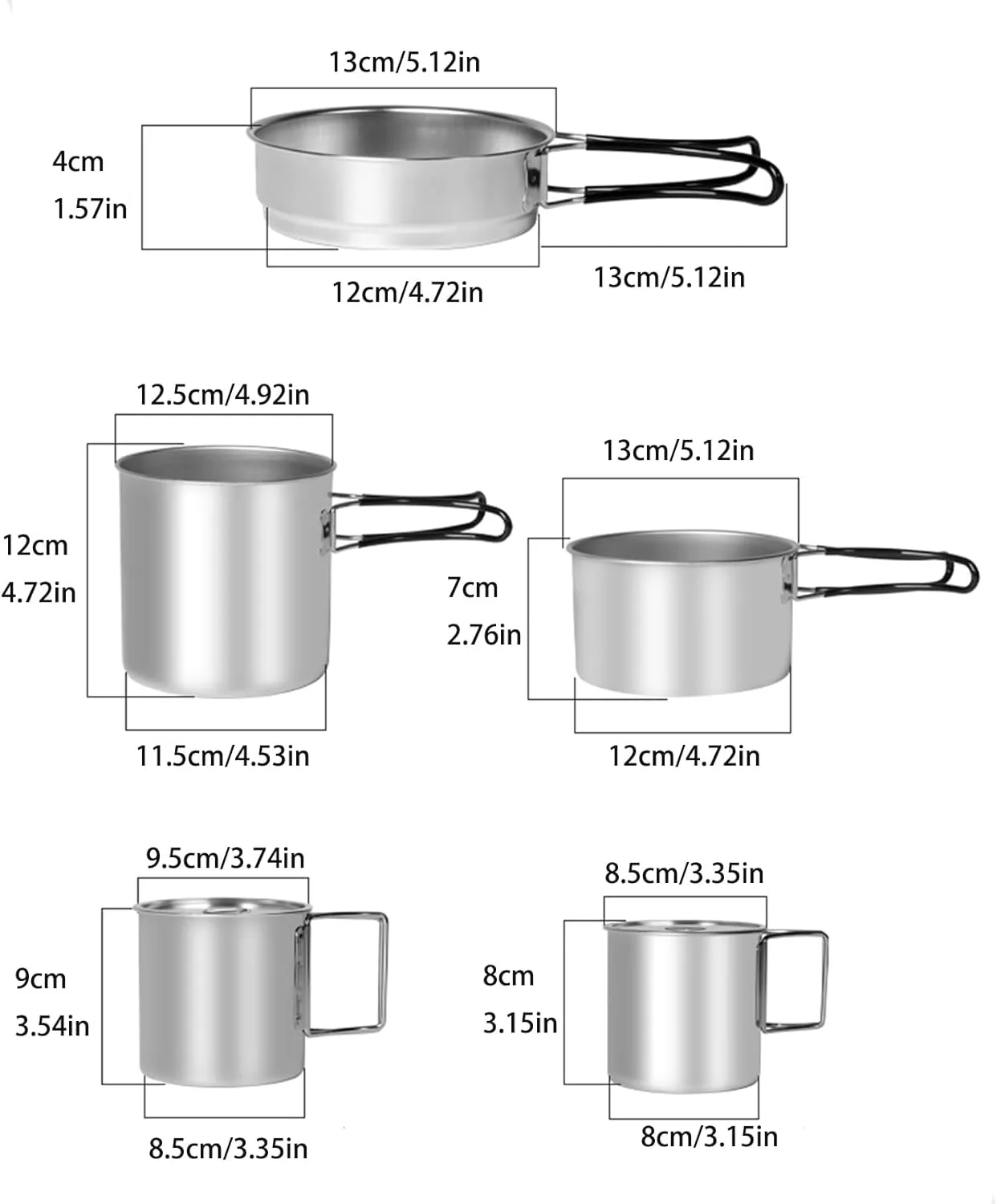 Camping Cookware Set 5-Piece Stainless Steel Camping Pot Set Compact Suitable for Backpacking Camping Hiking