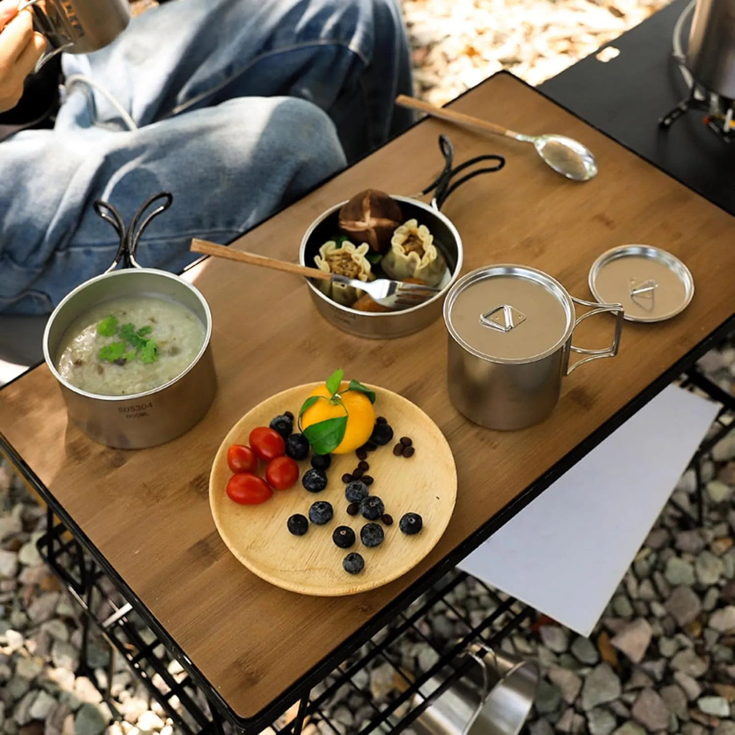 Camping Cookware Set 5-Piece Stainless Steel Camping Pot Set Compact Suitable for Backpacking Camping Hiking