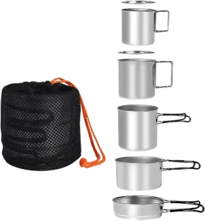 Camping Cookware Set 5-Piece Stainless Steel Camping Pot Set Compact Suitable for Backpacking Camping Hiking