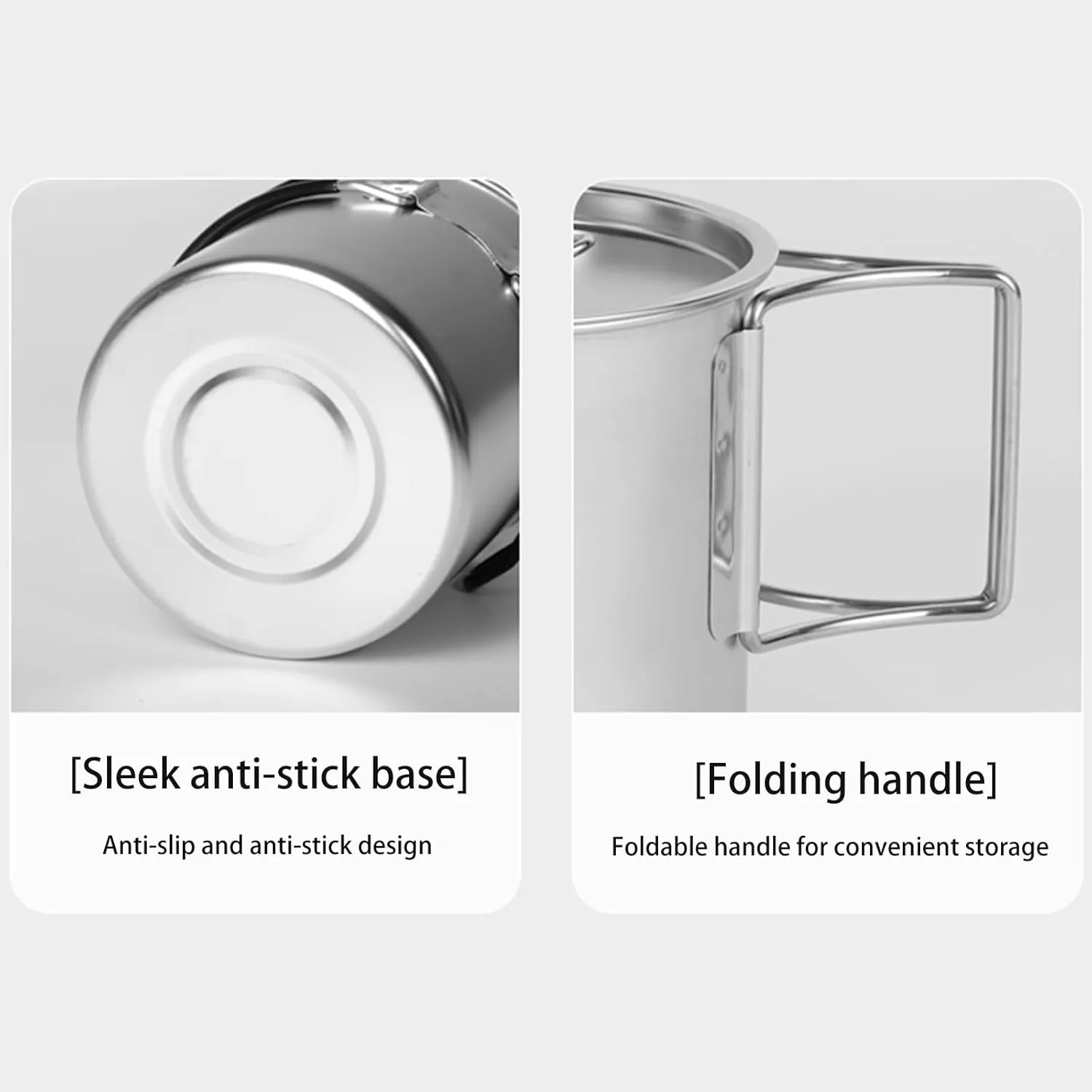 Camping Cookware Set 5-Piece Stainless Steel Camping Pot Set Compact Suitable for Backpacking Camping Hiking