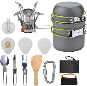 Camping Cookware Set, Camping Cooking Set 14 Pcs Portable Mess Kit Backpacking Gear with Non-Stick Camping Pot Pans and Tableware Set, Folding Tableware for Camping Hiking Picnic