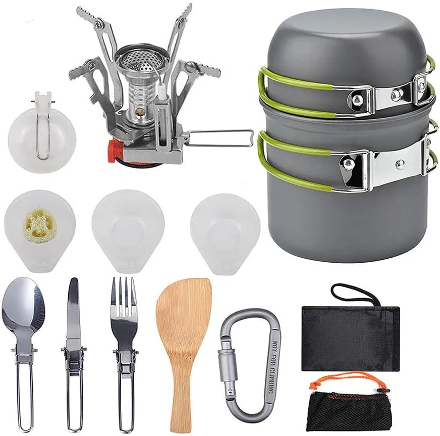 Camping Cookware Set, Camping Cooking Set 14 Pcs Portable Mess Kit Backpacking Gear with Non-Stick Camping Pot Pans and Tableware Set, Folding Tableware for Camping Hiking Picnic