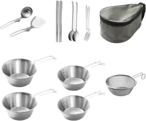 Camping Cutlery Set Outdoor Cooking Tableware Utensils With Spoon Fork And Bowls Stainless Steels Camp Dinnerware