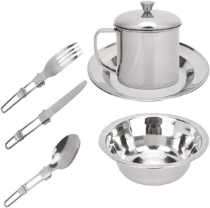 Camping Cutlery Set with Bowls Plates Cups Forks Spoons and Knives Stainless Steel Cutlery Set Utensils Camping Tableware Kit