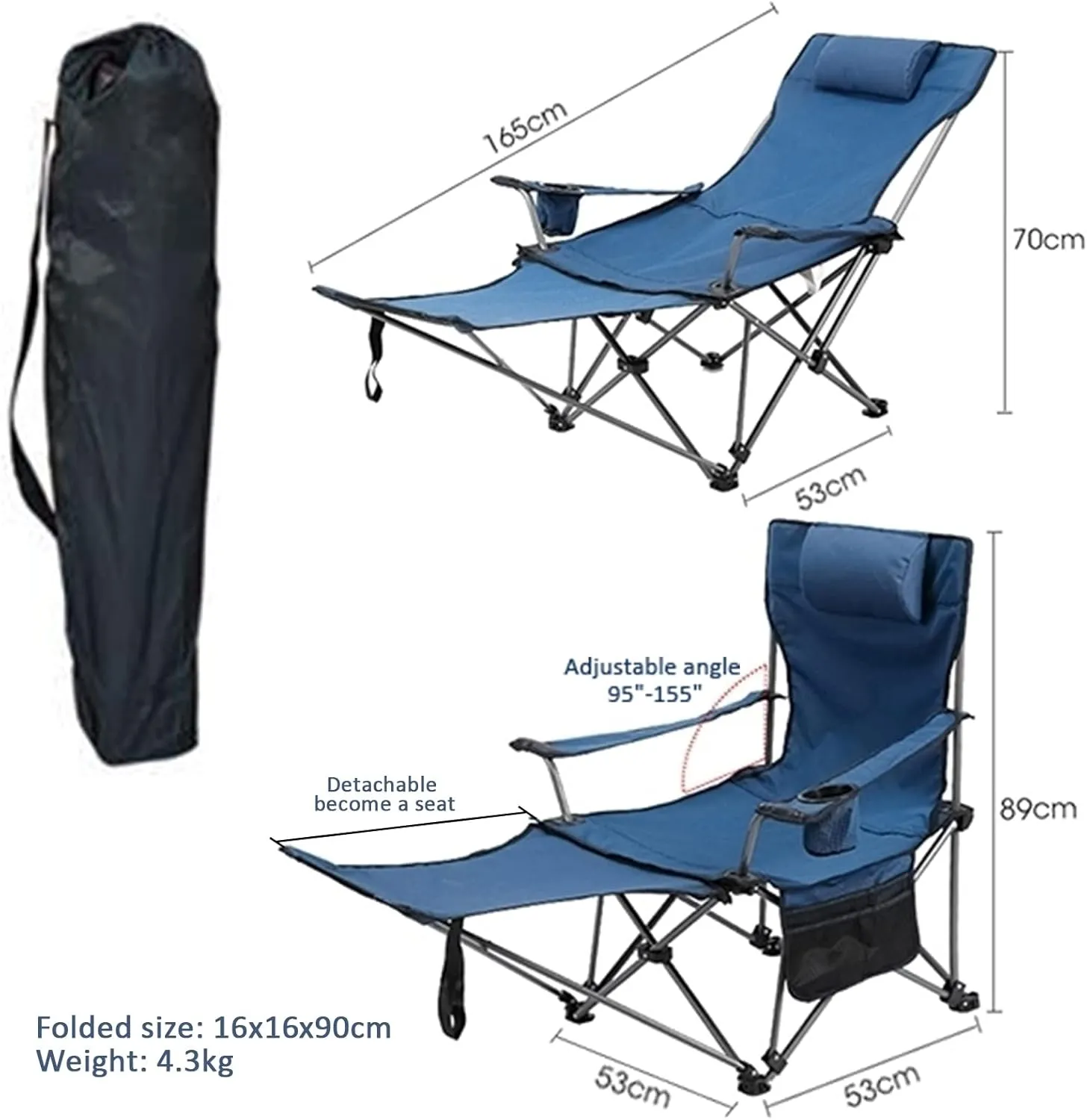 Camping Folding Chair Oversized for Outdoor Heavy Duty Foldable Camp Chair Outside for Adults, with Cup Bag and Storage Bag,Gray