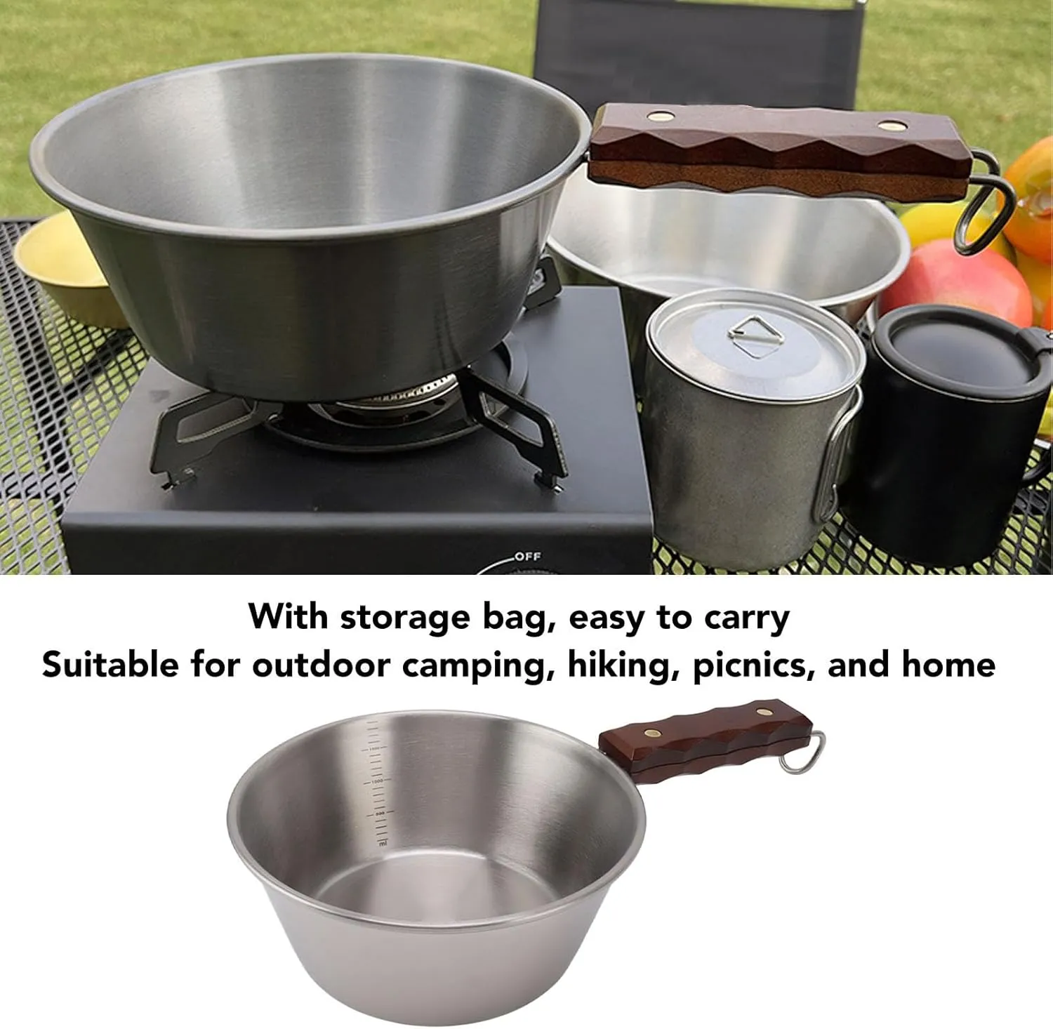 Camping Frying Pan, Stainless Steel Camping Skillet Non Stick Camping Cookware Fry Pan for Jetboil Camping and Backpacking Stoves (Silver)