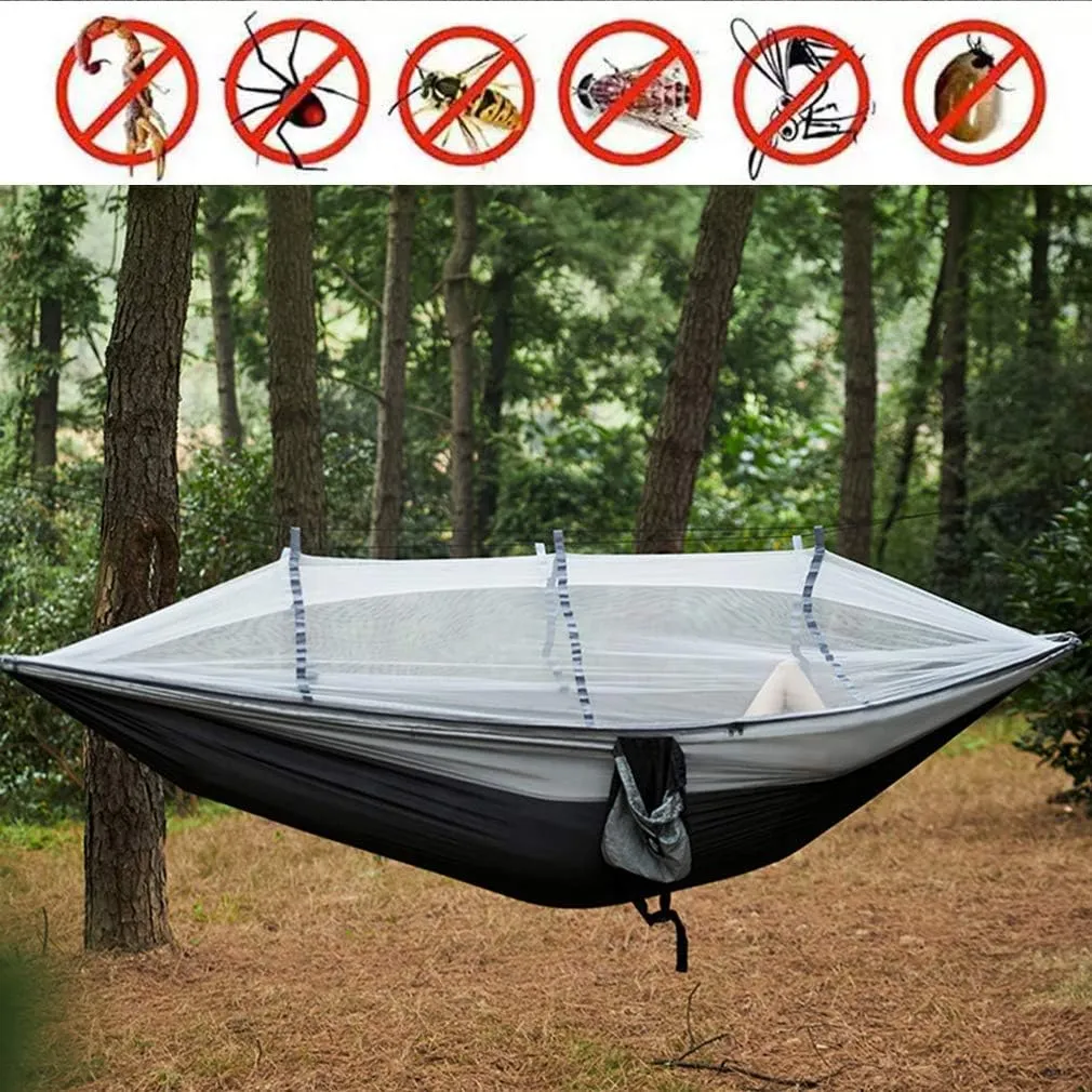 Camping/ Garden Hammock with Mosquito Net Outdoor Furniture 1-2 Person Portable Hanging Bed Strength Parachute Fabric Hanging Bed Hunting Sleeping Swing