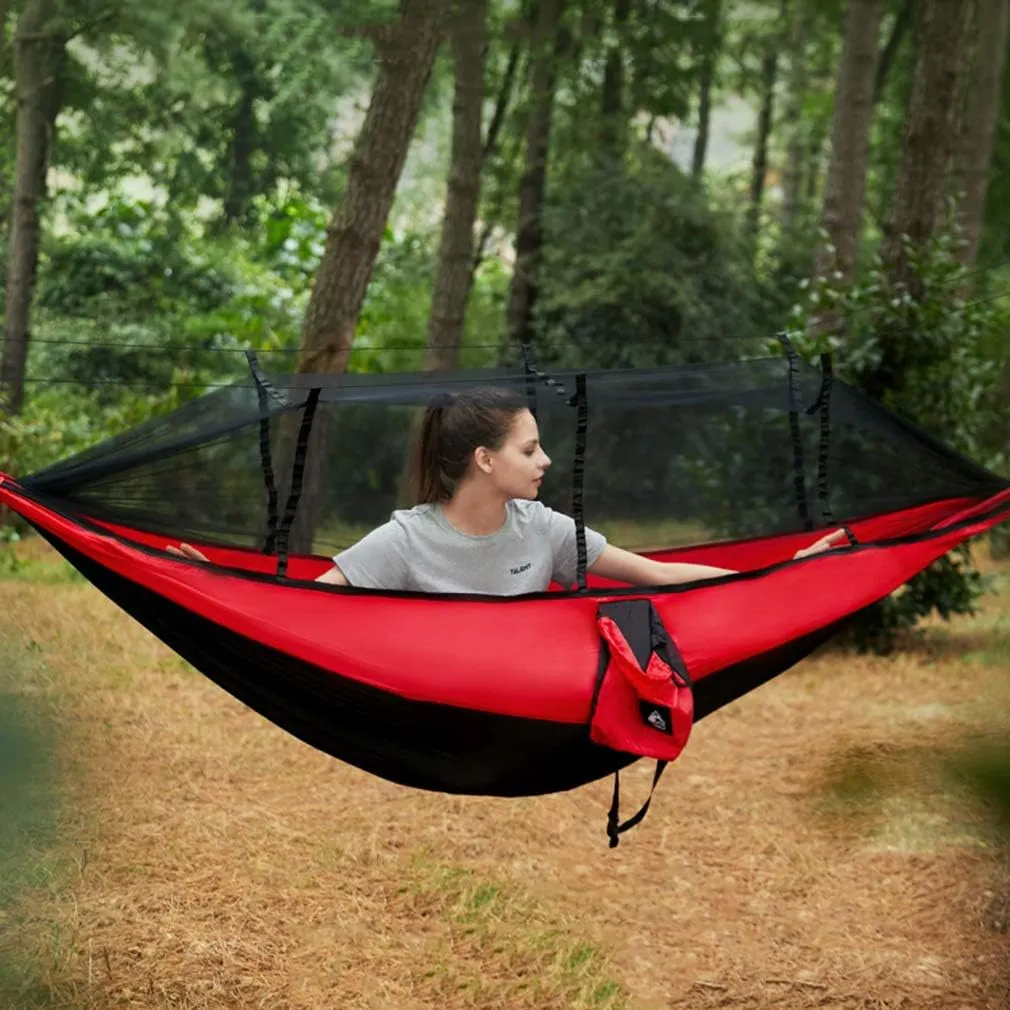 Camping/ Garden Hammock with Mosquito Net Outdoor Furniture 1-2 Person Portable Hanging Bed Strength Parachute Fabric Hanging Bed Hunting Sleeping Swing