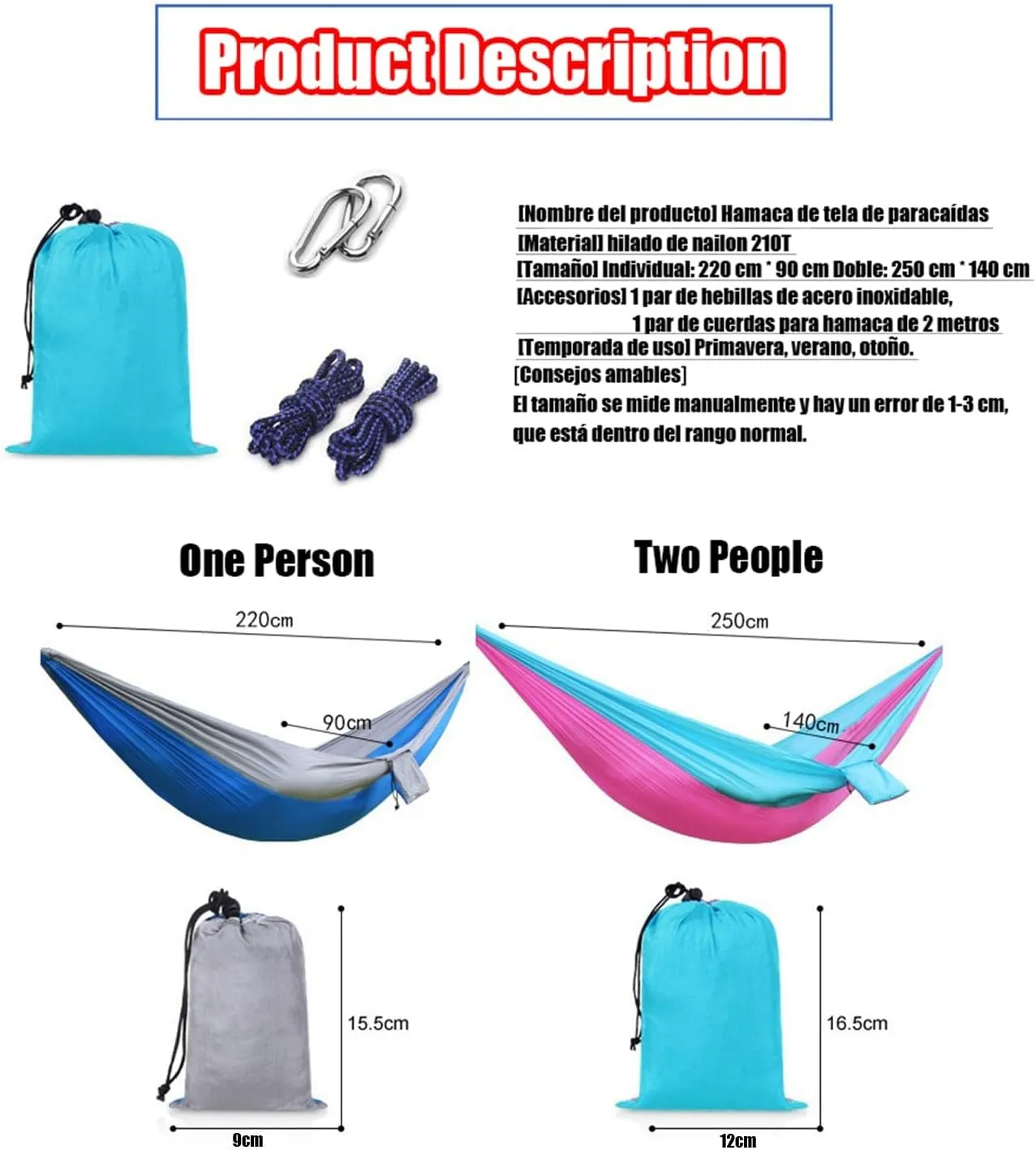 Camping Hammock 210T Nylon Breathable Hammock Tent with Tree Straps & Aluminum Alloy Carabiners Travel Hammock Quick Drying for Hiking Backpacking Garden (Color : F, Size : 220x90cm)