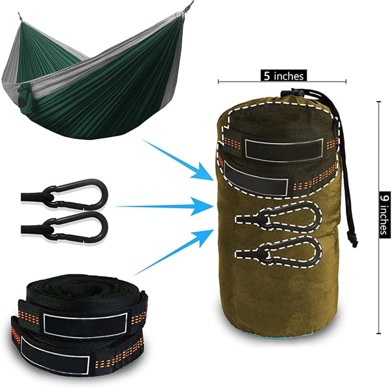Camping Hammock Double & Single Portable Hammocks with 2 Hanging Straps Lightweight Nylon Parachute Hammocks for Backyard Travel Outside Hiking(118x79inch,Blue)
