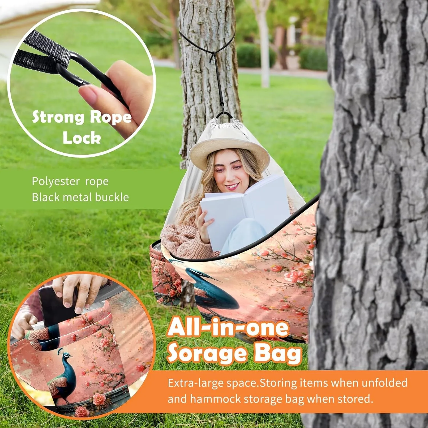 Camping Hammock Double & Single Portable Hammocks with 2 Tree Straps, Great for Hiking,Backpacking,Hunting,Outdoor,Beach,Camping, Peacock (38)