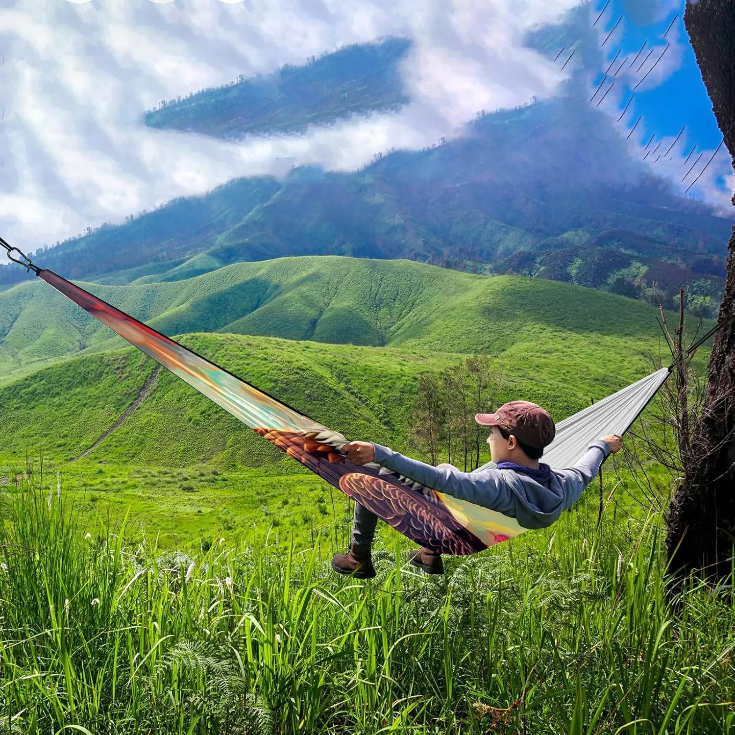 Camping Hammock Double & Single Portable Hammocks with 2 Tree Straps, Great for Hiking,Backpacking,Hunting,Outdoor,Beach,Camping, Peacock (38)