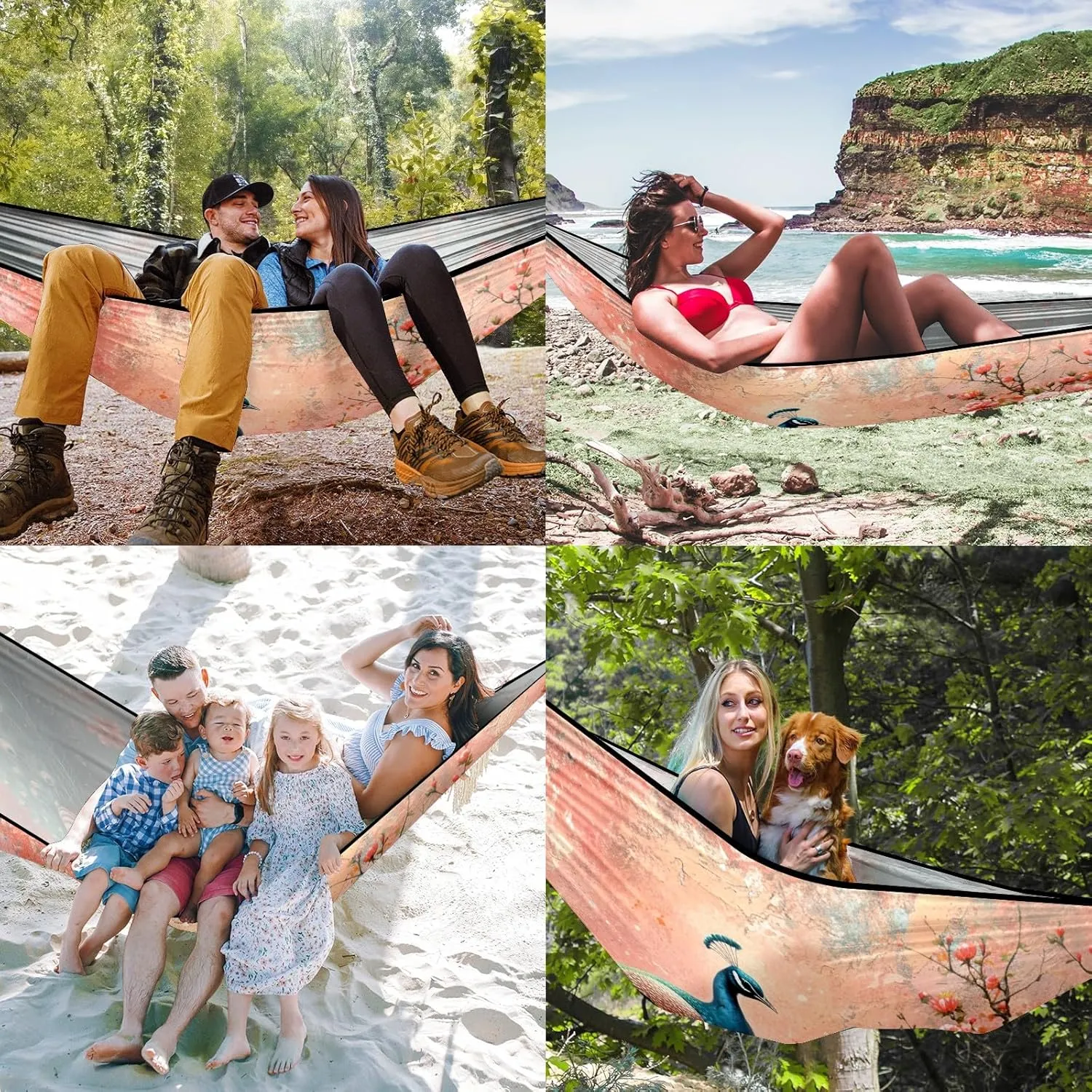Camping Hammock Double & Single Portable Hammocks with 2 Tree Straps, Great for Hiking,Backpacking,Hunting,Outdoor,Beach,Camping, Peacock (38)