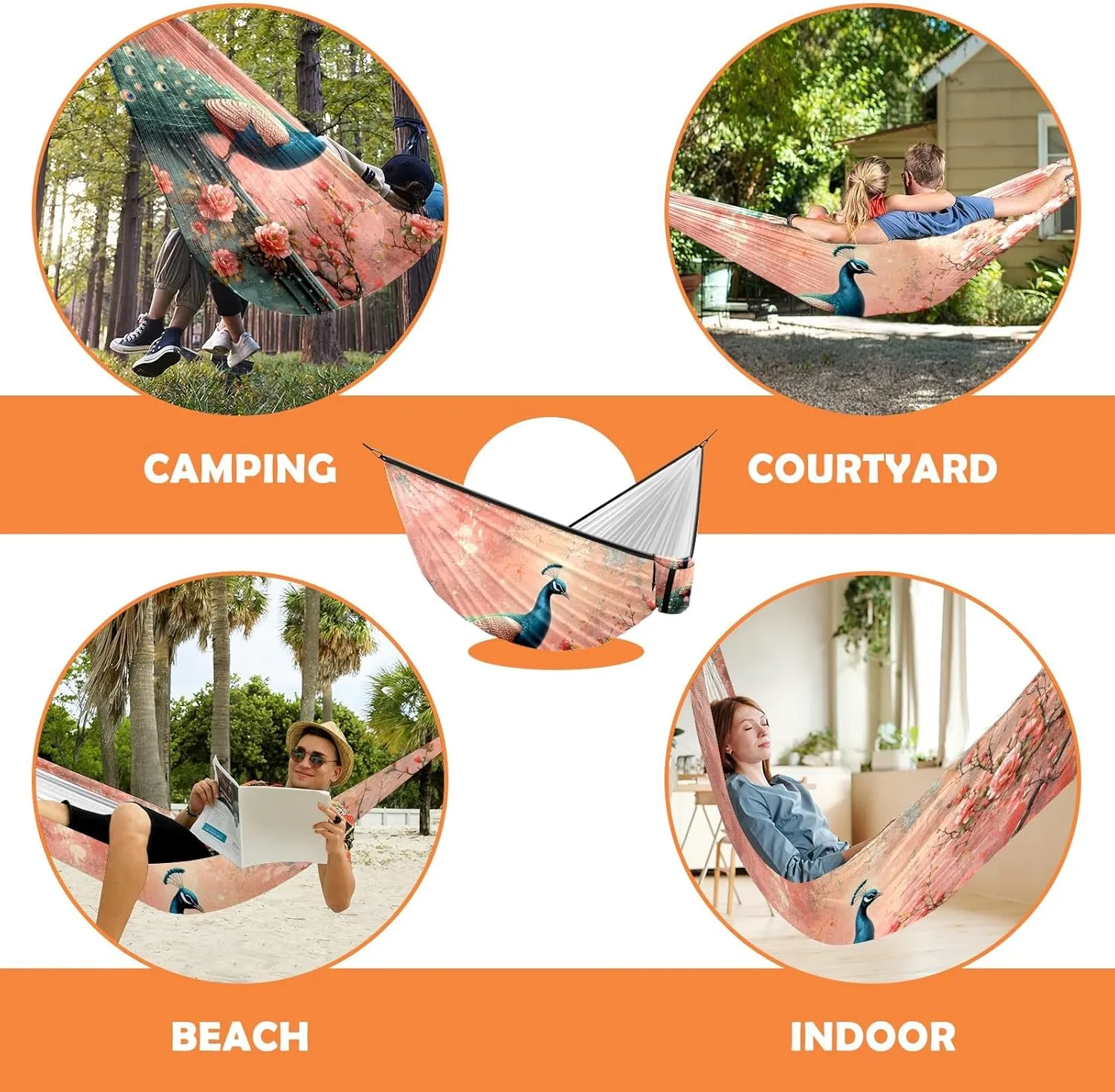 Camping Hammock Double & Single Portable Hammocks with 2 Tree Straps, Great for Hiking,Backpacking,Hunting,Outdoor,Beach,Camping, Peacock (38)