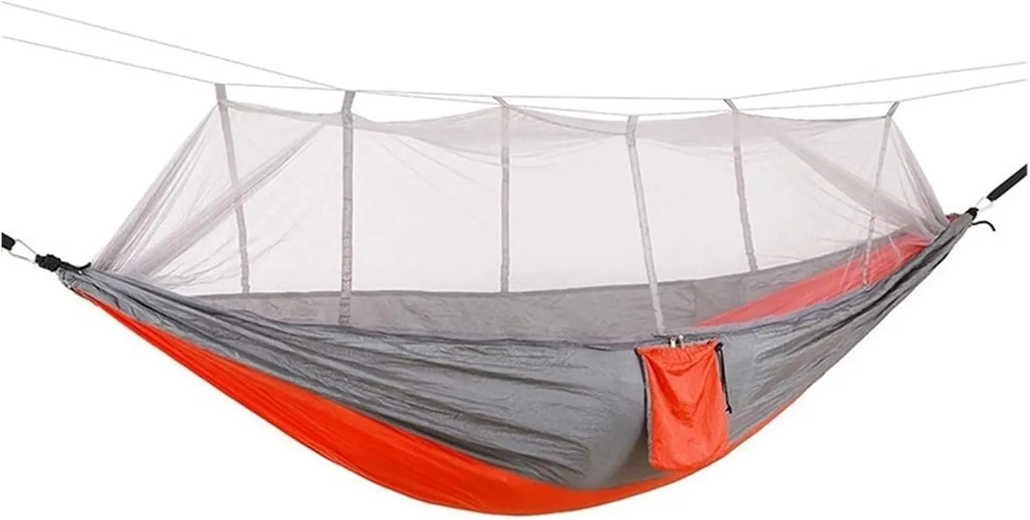 Camping Hammock Double Camping Hammock with Mosquito Net Lightweight Nylon Portable Hammock Parachute Hammock with Tree Straps for Camping