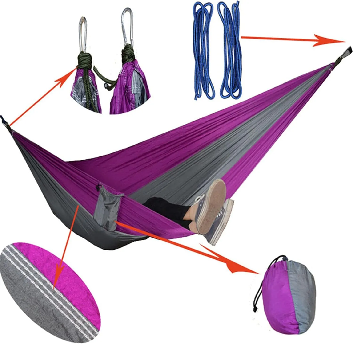 Camping Hammock Hammock Camping Double Person Portable Outdoor for Outdoor Garden(Purple)
