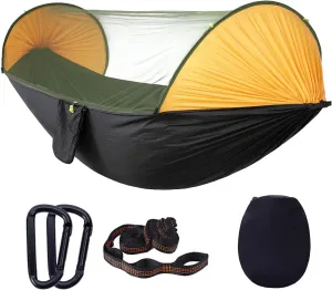 Camping Hammock, Large Camping Hammock with Mosquito Net, 2 Person Hammock Tent Anti-Rollover Outdoor Hammock, for Outdoor Hiking Travel (Yellow)