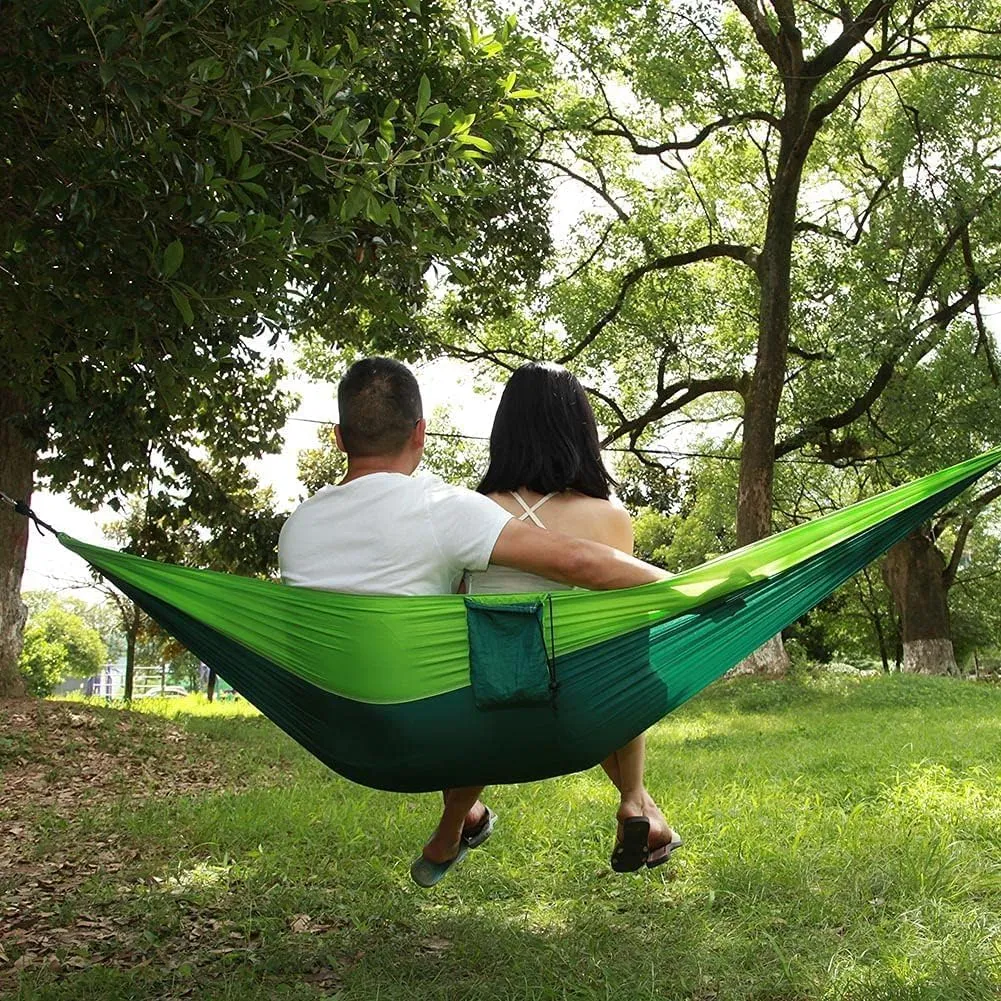 Camping Hammock, Nylon Spin Strong Loading Capacity Hammock, Easy Fixing Breathable Portable Hammock, for Outdoor, Indoor, Backpacking(Green)