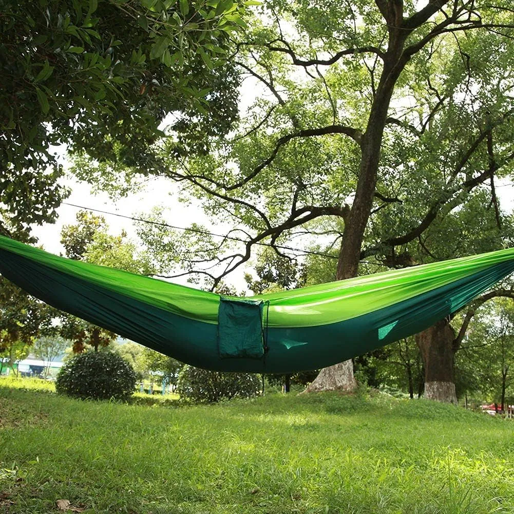 Camping Hammock, Nylon Spin Strong Loading Capacity Hammock, Easy Fixing Breathable Portable Hammock, for Outdoor, Indoor, Backpacking(Green)