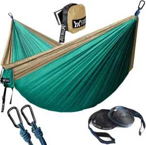 Camping Hammock Outdoor Travel Hammock Portable Parachute Nylon Trekking Backpack Travel Hammock KhakiandOlive