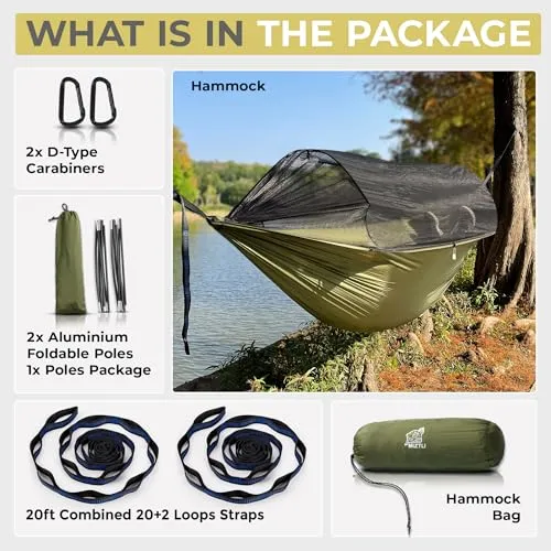 Camping Hammock - Portable Hammock with Spacious Net & Tree Straps