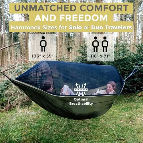 Camping Hammock - Portable Hammock with Spacious Net & Tree Straps