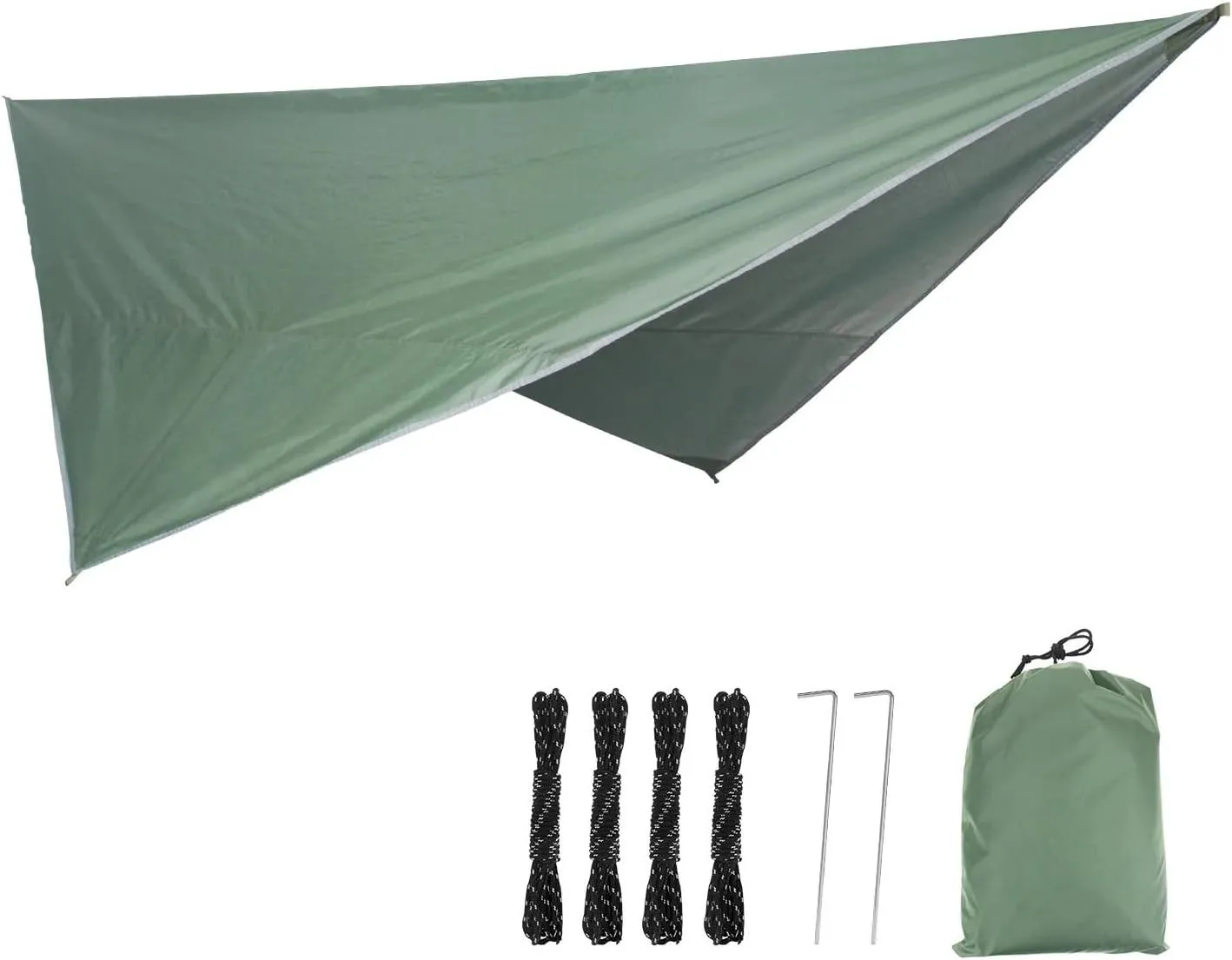 Camping Hammock Portable Nylon Camping Hammock with Waterproof Rain Fly Canopy Tarp for Outdoor Hanging Bed Sleeping, Green 1