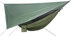 Camping Hammock Portable Nylon Camping Hammock with Waterproof Rain Fly Canopy Tarp for Outdoor Hanging Bed Sleeping, Green 1