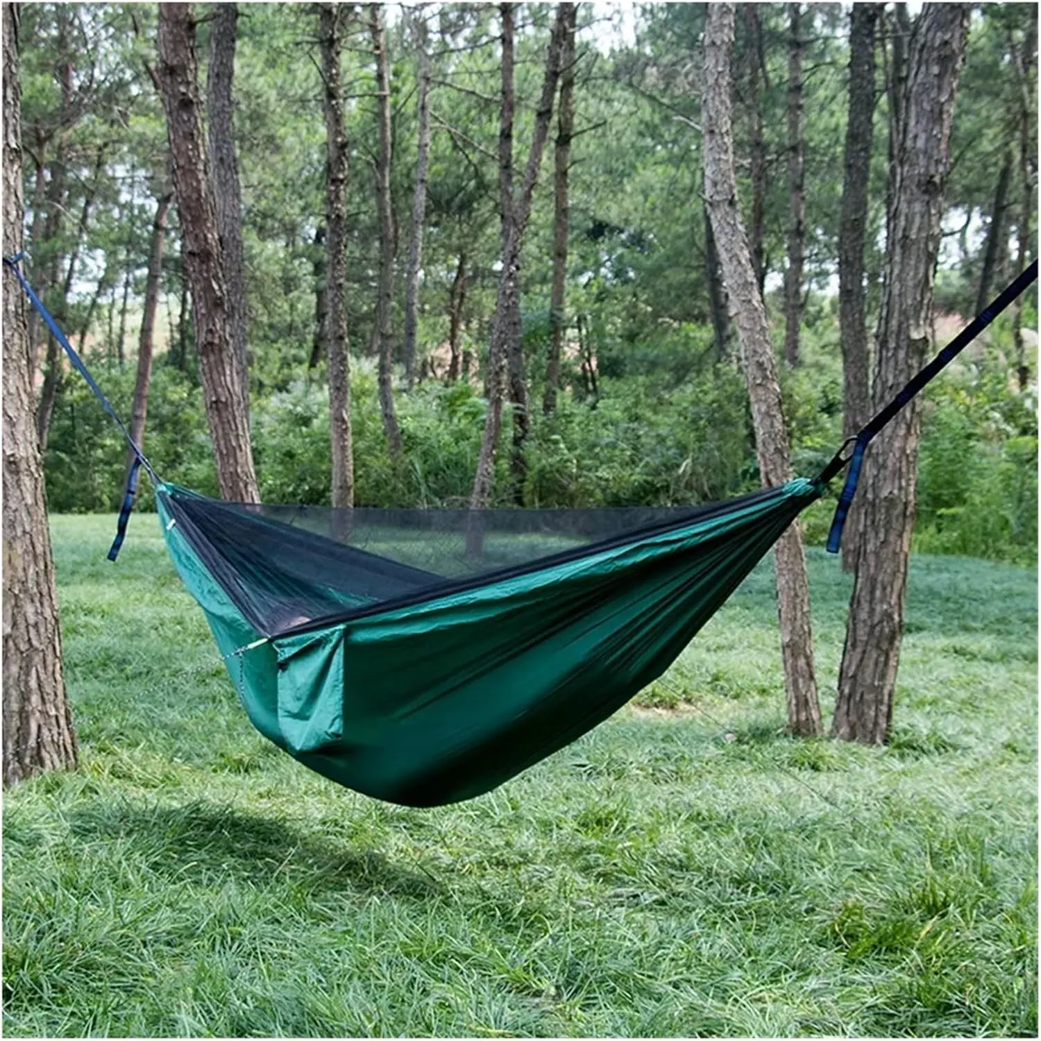 Camping Hammock Portable Nylon Camping Hammock with Waterproof Rain Fly Canopy Tarp for Outdoor Hanging Bed Sleeping, Green 1