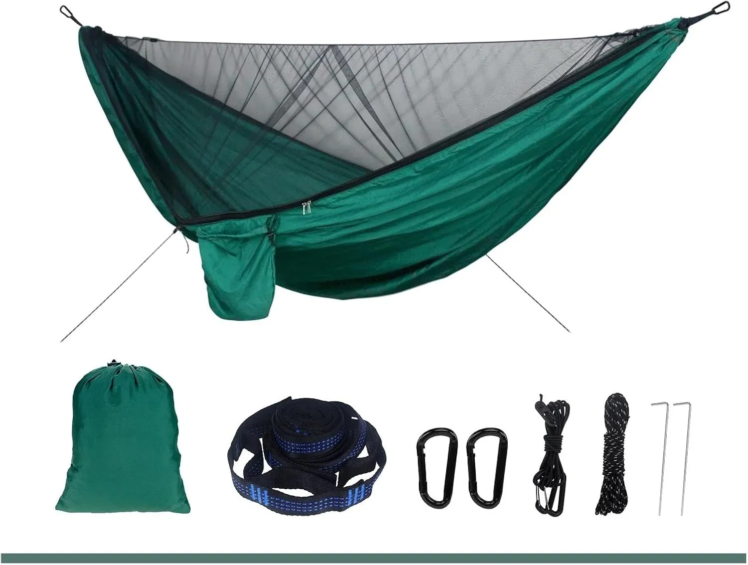Camping Hammock Portable Nylon Camping Hammock with Waterproof Rain Fly Canopy Tarp for Outdoor Hanging Bed Sleeping, Green 1